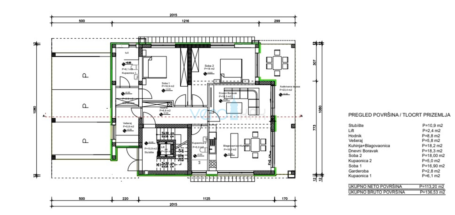 Vrbnik, otok Krk, stan 162 m2, bazen, fitness, vrt, prodaja